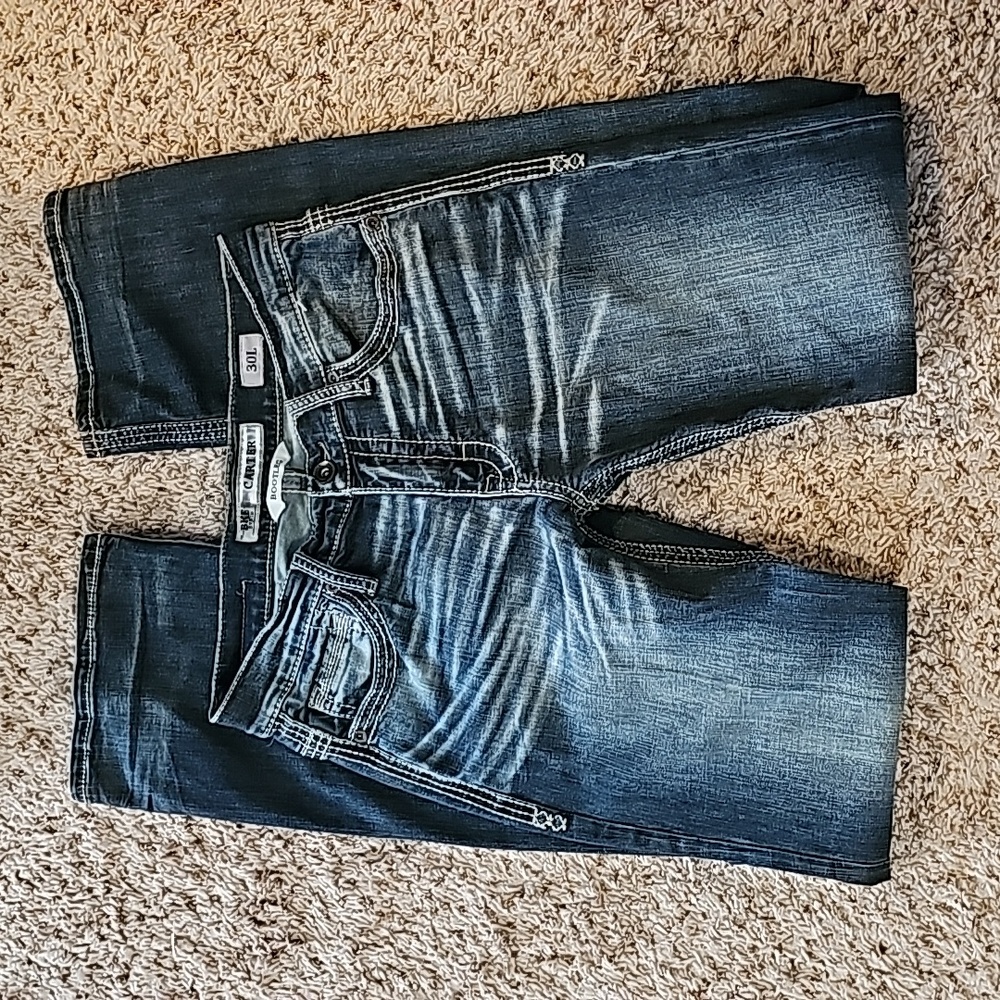 BKE Men's Bootcut Jeans in Distressed Dark Blue